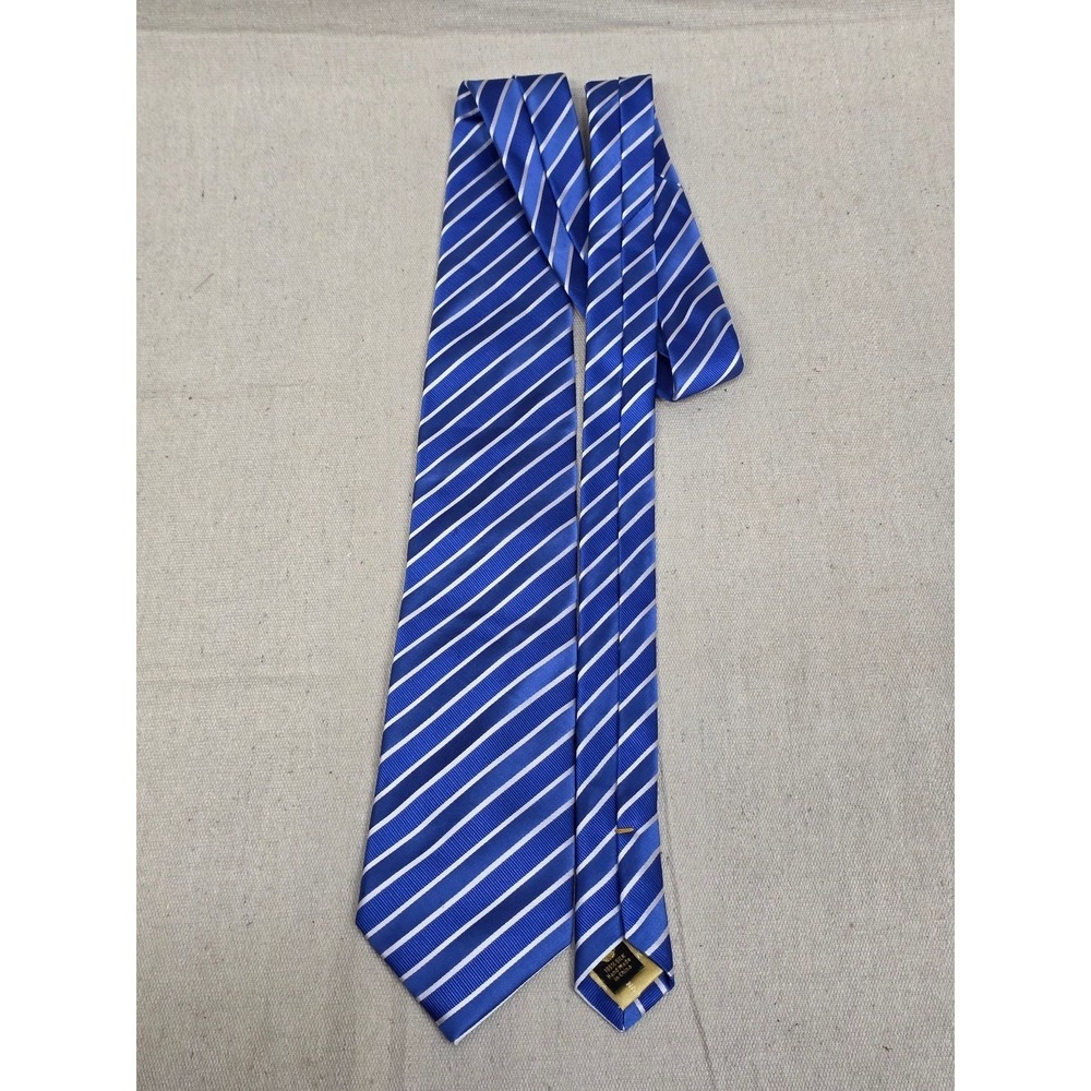 Countess Mara Tie Mens Blue White Stripe Silk Crown‎ Embroidered Classic Luxury